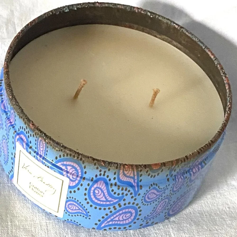 Vera Bradley Cotton Flower Scented Candle 2 Wick Blue Tin Paisley Discontinued